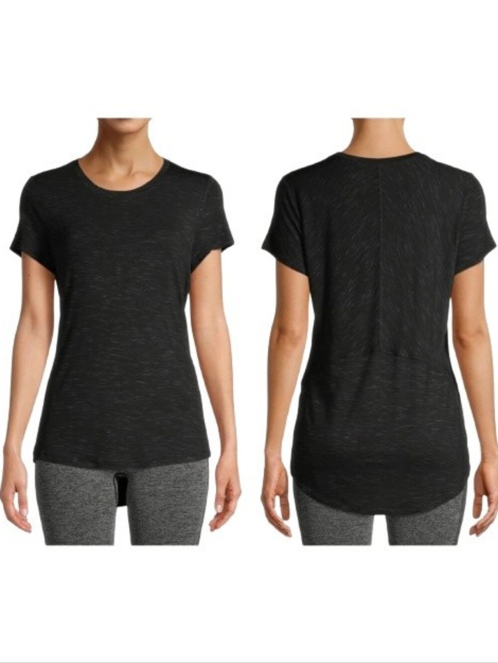 Avia Black Heathered Athleisure Commuter Short Sleeve T-Shirt Hi-Lo Comfy